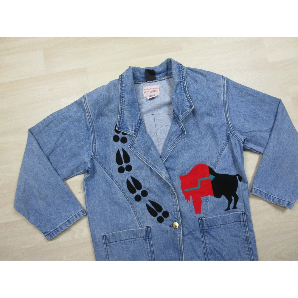 Vintage 90s Sundance x Moxie Denim Chore Coat Women's (M) Buffalo Santa Fe USA - Picture 3 of 16